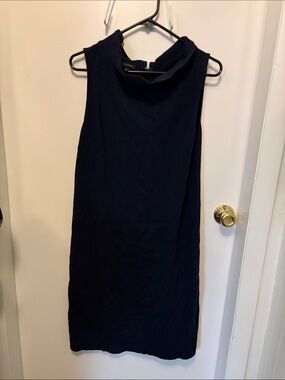 Talbots Sleeveless Navy Midi Dress with Mock Neck